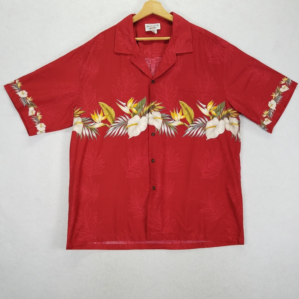 Pacific Legend Hawaiian Aloha Resort Men 2XL Red Cotton Tropical Floral Shirt